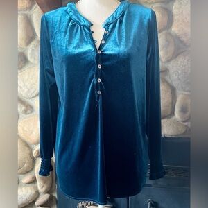 Women’s long sleeve  Dark Teal, Velvet Peasant Blouse by Caffé Marrakech